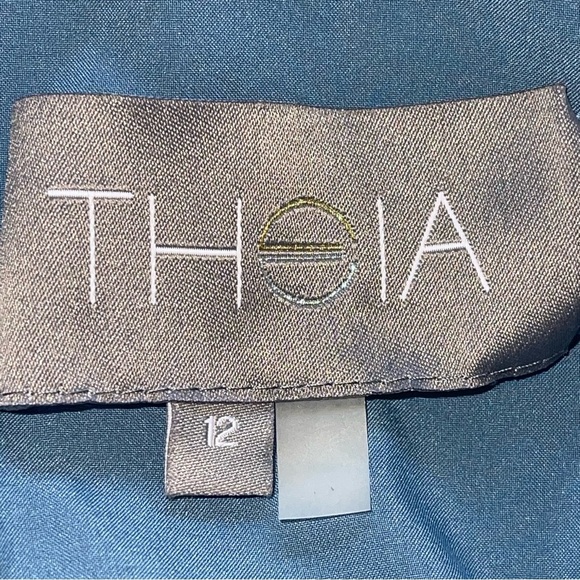 Theia Cloque Bell Sleeve Cocktail Dress 12 French Blue Back Zip Lightweight $695 - Picture 10 of 10
